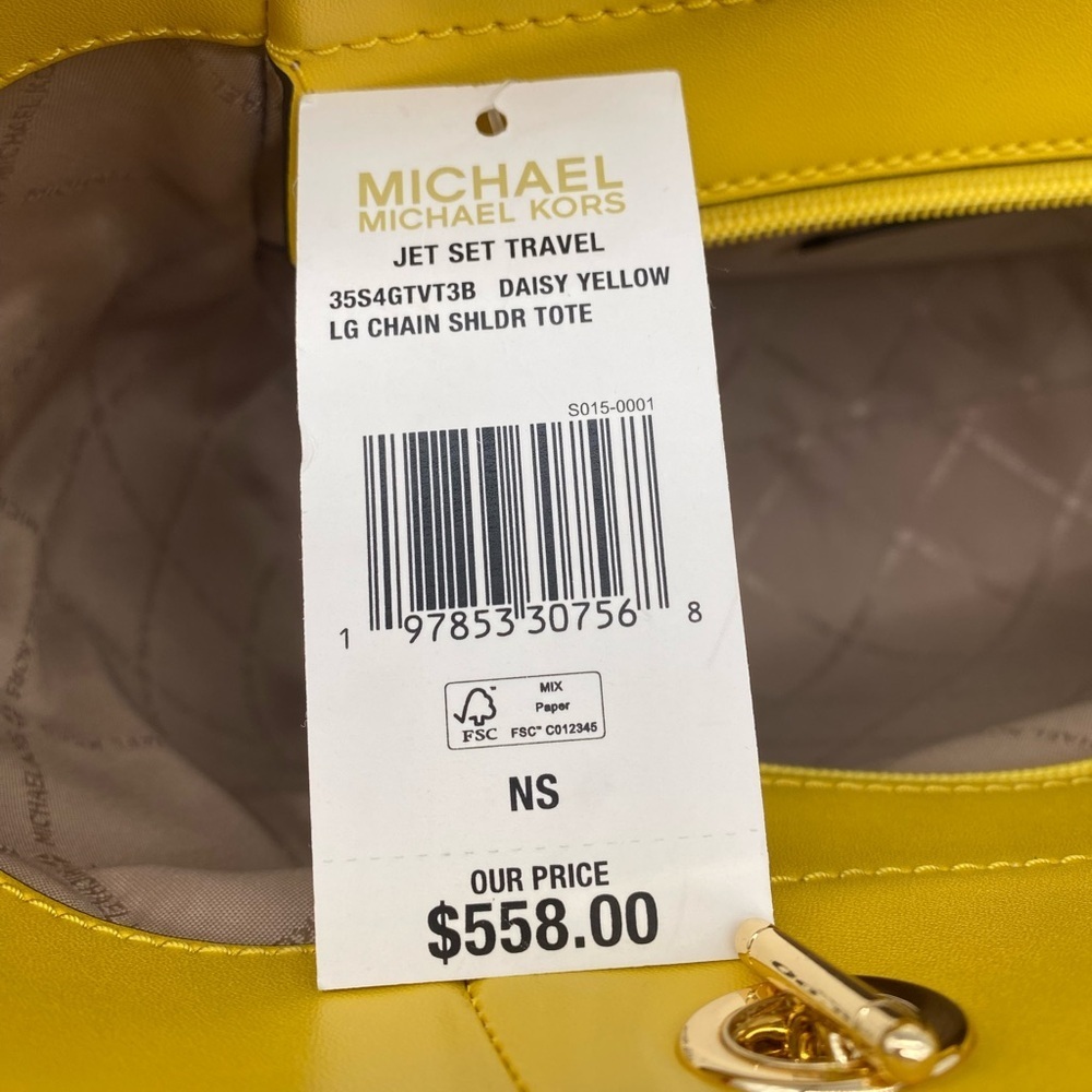 Michael Kors Signature Logo Chain Shoulder Tote DAISY YELLOW - Picture 12 of 14